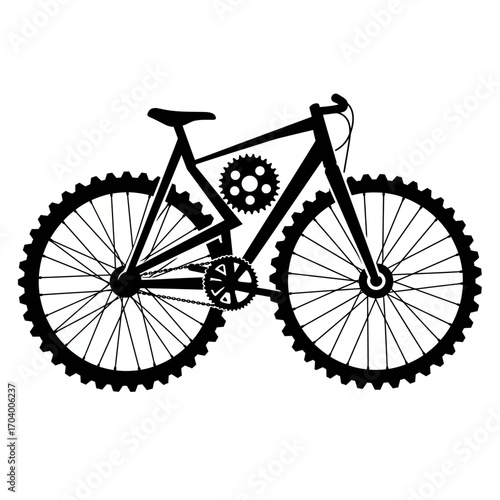 Black Silhouette of a Vintage Bicycle with Intricate Spoked Wheels and Gears