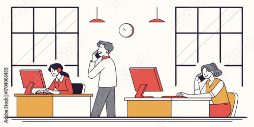 Call center employees working in office