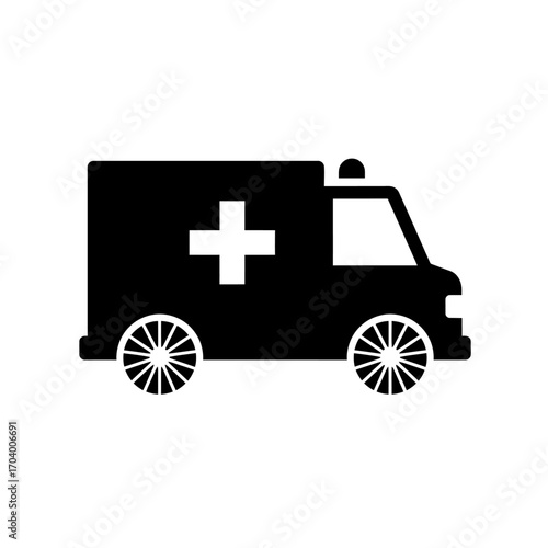 Emergency medical services icon - Ambulance icon in black and white isolated on white background