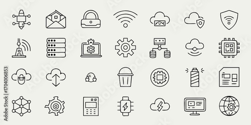 Set of 30 technology and network vector icons
