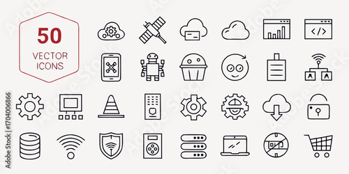 Set of 50 vector icons for technology and business
