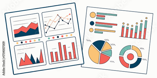 Hand drawn illustration of business charts and graphs