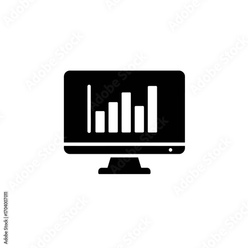 A sleek black computer monitor displays a bar graph, symbolizing data analysis and business insights on a clean white background