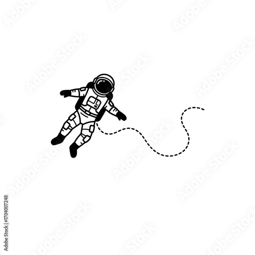 A lone astronaut drifting through the silent void of space, a minimalist black and white icon symbolizing exploration and discovery