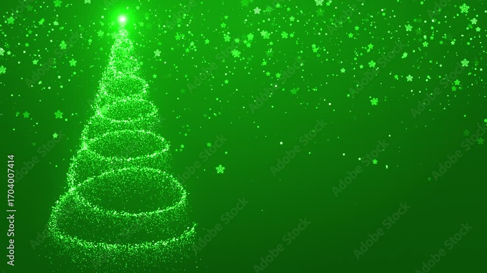 Sparkling Green  Christmas Tree Light Display With Starry Snowfall For Holiday Celebration.Christmas tree background - merry Christmas