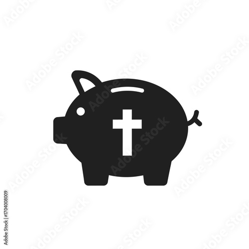 Christian tithing and offering concept icon. Simple piggy bank silhouette with a holy cross for religious savings and financial donations