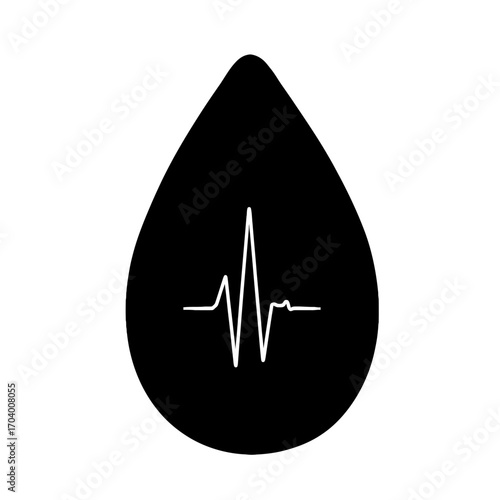 Minimalist vector illustration of a droplet containing a heartbeat rhythm, a symbol for life and wellness