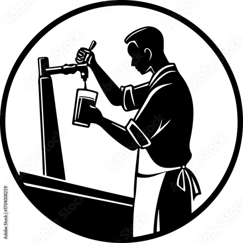 Bartender Pouring Drink Line Art Illustration