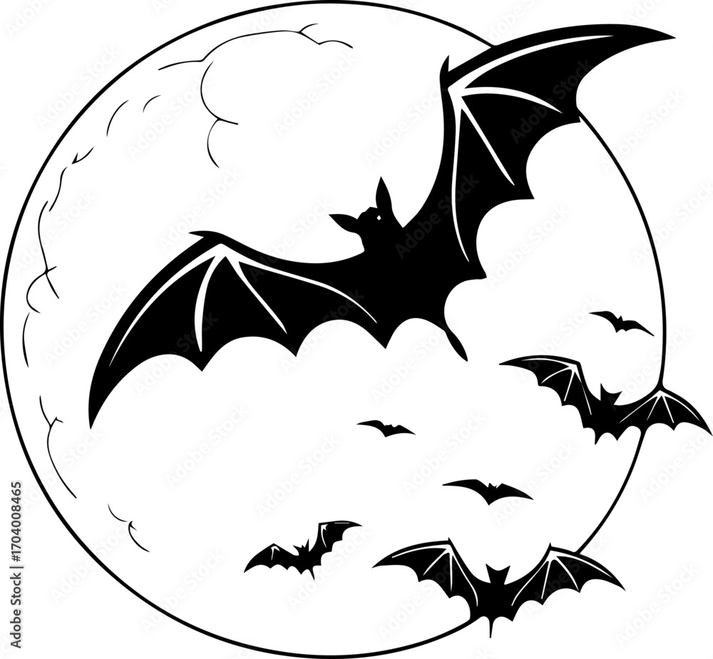 Fototapeta premium Bats Flying in Front of a Full Moon Vector Illustration