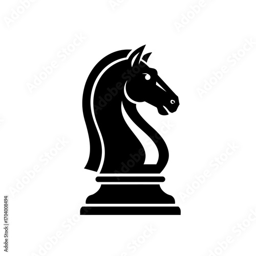 Black knight chess piece icon isolated on a white background. Simple vector illustration of a strategic board game figure