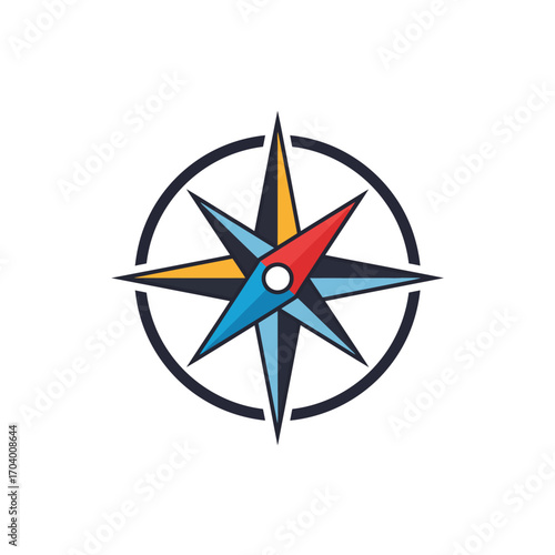 Colorful compass rose vector icon for navigation and direction. A modern graphic symbol for travel, exploration, and adventure concepts isolated on white
