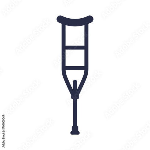 Flat design icon of a medical crutch for mobility assistance. Symbol of injury, rehabilitation, and healthcare support. Isolated vector graphic