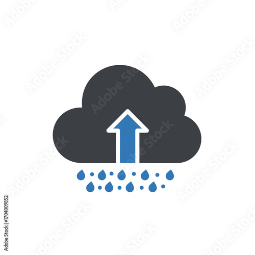 Cloud icon with upward arrow and rain, symbolizing uploading, data transfer, and weather changes