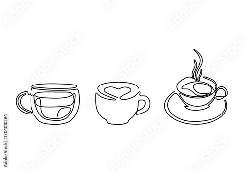 Coffee Cup Line Collection. line icon-continuous line drawing. Editable stroke. 