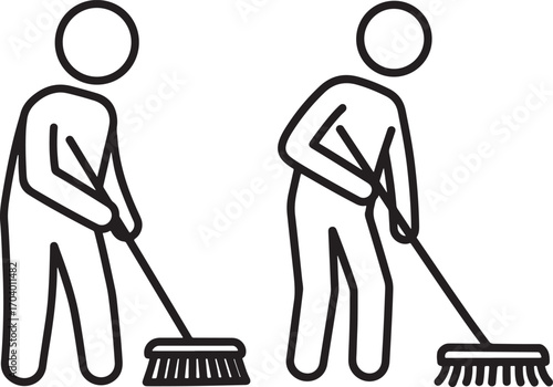 Two figures sweeping the floor silhouette