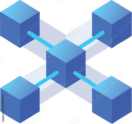 Abstract geometric 3D blue cubes form a conceptual pattern, illustrating a business and team building structure