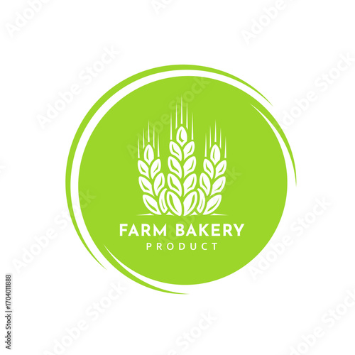 Wheat logo vintage isolated on white background. Round emblem green with ears silhouette. Label template for farm with wheat. Vector Illustration