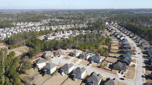 Aerial landscape Grovetown suburb in winter after Hurricane Helene in Appling Augusta Georgia