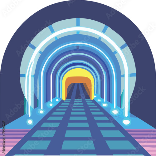Tunnel within a tunnel: an ancient European stone archway, lit by the entrance, leads into the dark monastery