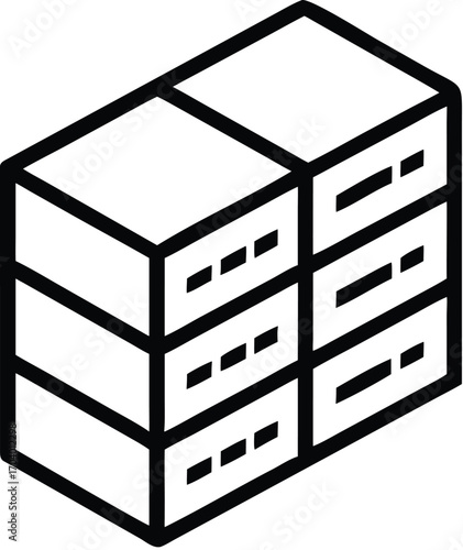 Vector illustration of a server room with a business concept of a building made of cubes