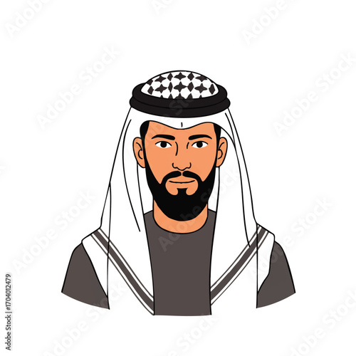 Man in Traditional Arab Garb,  Portrait,  Detailed Facial Features