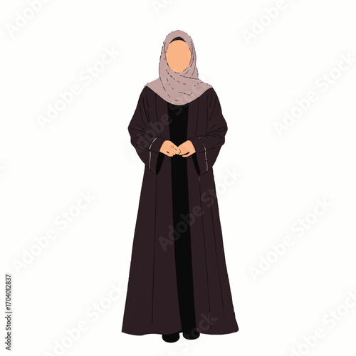 Muslim Woman in Abaya and Hijab, Modest Fashion Illustration