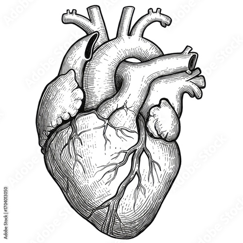 Wallpaper Mural Detailed Anatomical Heart Illustration in Black and White Stipple Engraving Style, Transparent Background, Ideal for Medical Publications Torontodigital.ca