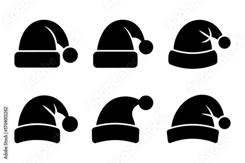 set of santa claus hat silhouette for christmas holiday season decoration