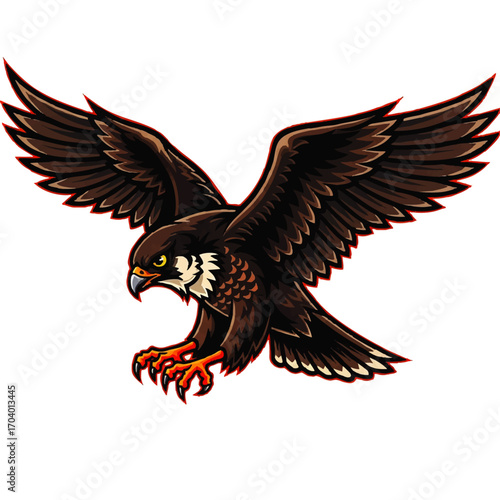 Aggressive Falcon with Open Wings and Sharp Talons in Flight