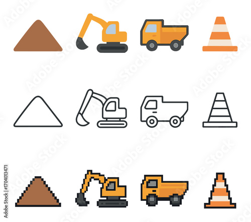 Icon set featuring police officer and urban elements in pixel art style