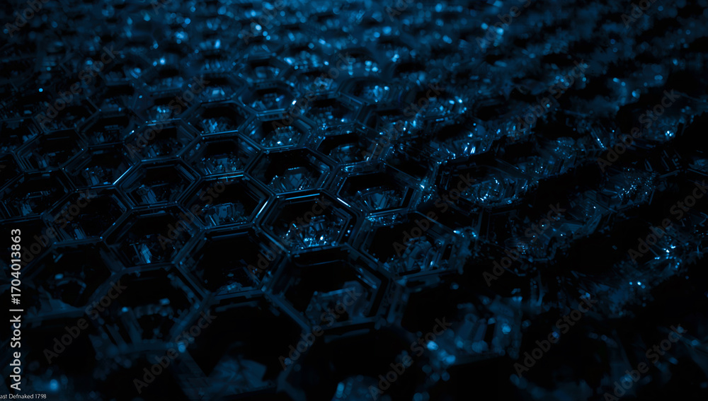 Naklejka premium Hexagonal Grid with Blue Light