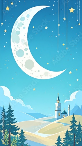 Night landscape with moon and church