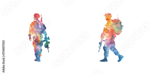 abstract color silhouette of soldier watercolor vector illustration