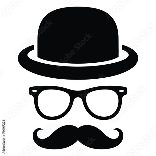 Black silhouette of a gentleman s hat glasses and mustache