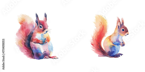 abstract color silhouette of squirrel watercolor vector illustration