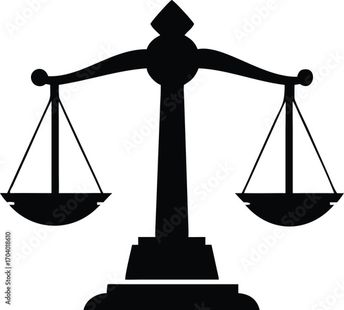 Scales of Justice Icon Vector with Courthouse Pillar Design Legal Balance Equality Silhouette Symbol Isolated Transparent Background