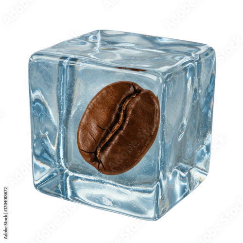 Frozen Coffee Bean in Ice Cube: A Transparent Background Image for Design Projects
