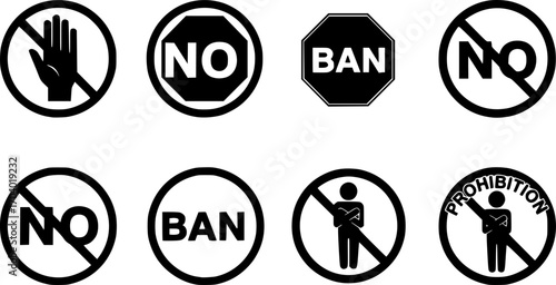 Vector set of no, ban, prohibition sign set

