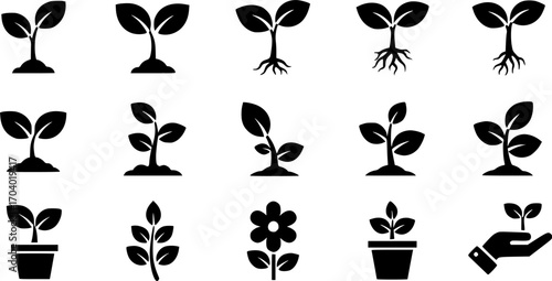Vector set of plant and sprout icon set
