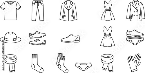Vector set of outfit and clothes line icon set
