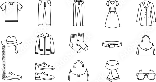 Vector set of outfit and clothes line icon set
