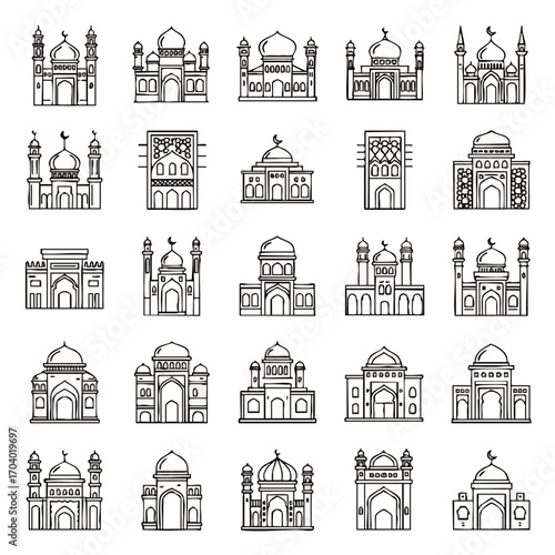 Collection of Outline Drawings of Islamic Mosques