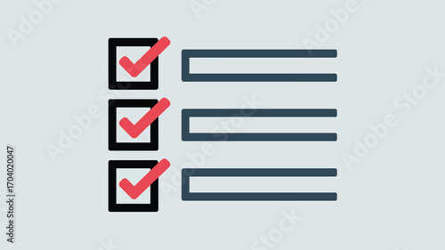 A checklist with three completed items indicated by red checkmarks in black square boxes on a light gray background