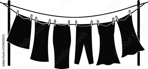 clean clothes drying on a clothesline outside vector