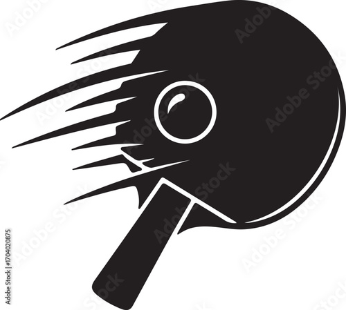 Table Tennis Bat and Ball Icon Vector Silhouette with Dynamic Motion Lines Sport Ping Pong Racket Design on White Background