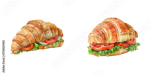 croissant sandwich watercolor vector illustration