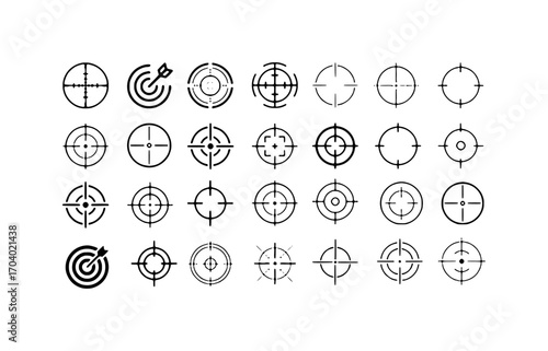 Collection of Diverse Crosshair and Target Icons for Aiming and Precision
