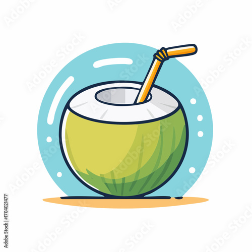 Green Coconut With Straw on Beach