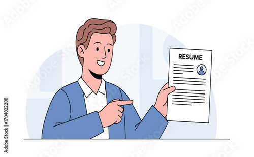 Person Holding Resume and Pointing to It in a Professional Setting
