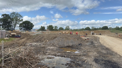 Construction Site with Materials and Spools